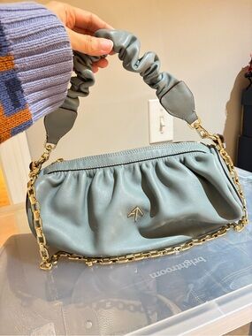 Ruched Shoulder Bag with Chain Strap in Sage Green